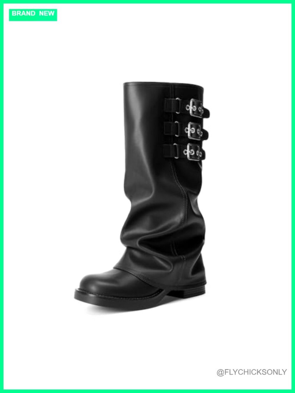 Faux Leather Knee-High Fold-Over Boots Square Toe Chunky Heel Women's